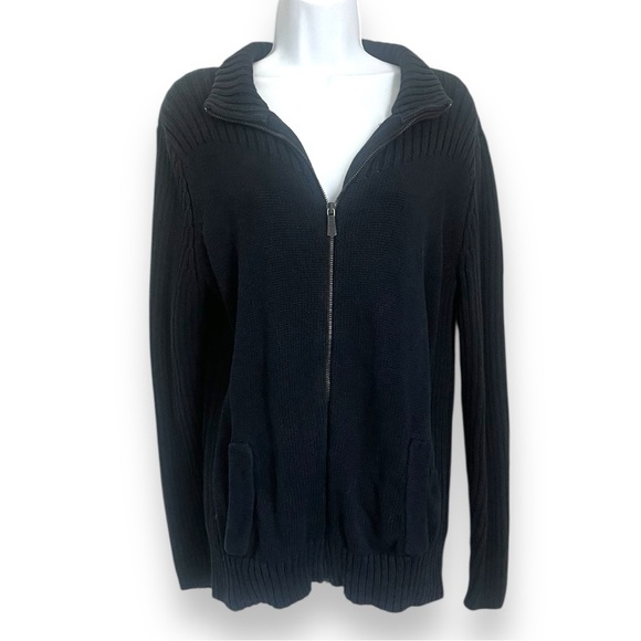APT. 9 Black Full Zip Ribbed Knit Cardigan Sweater Jacket | Size M 100% Cotton - Picture 1 of 10